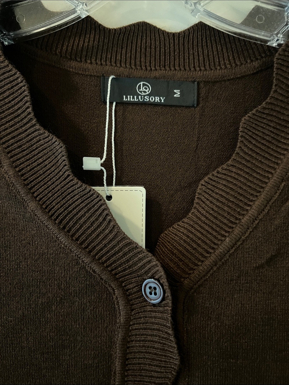 Brown Scalloped-Edge Button Cardigan - Picture 4 of 5
